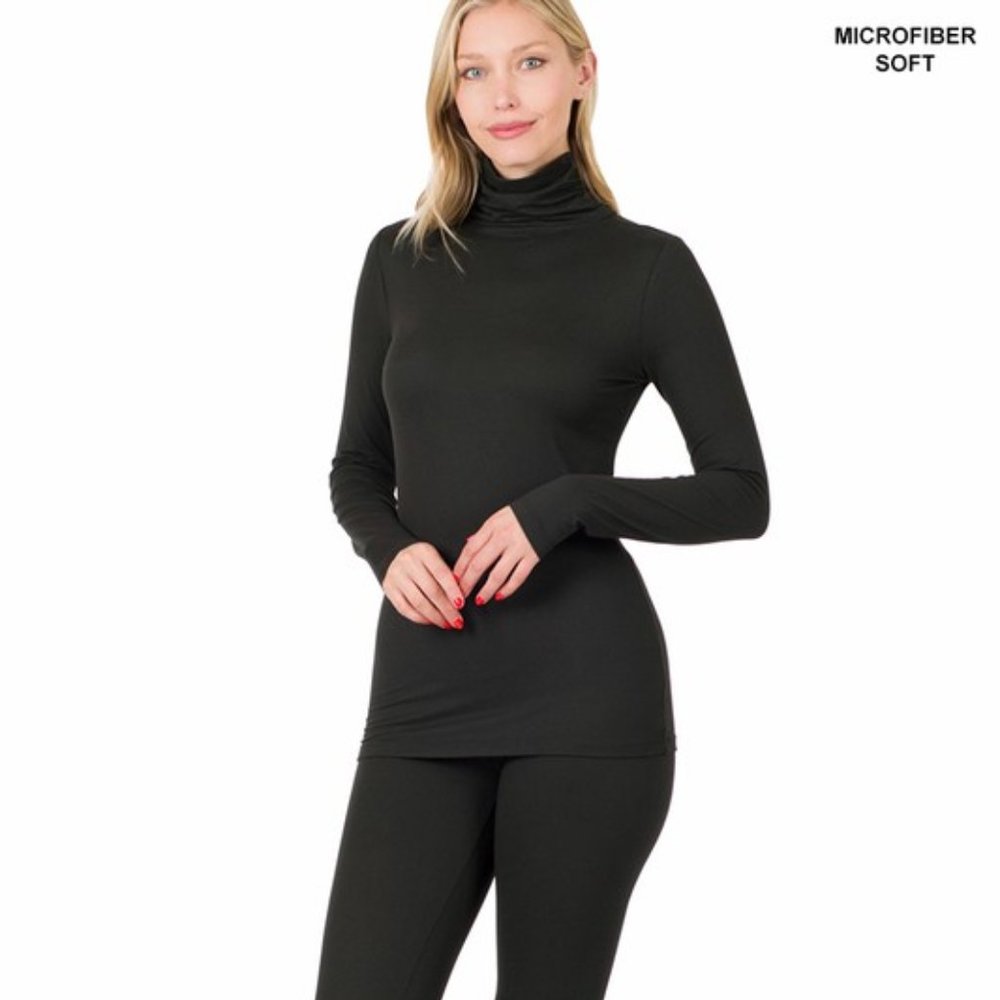 Black -MICROFIBER MOCK NECK TOP & LEGGINGS SET